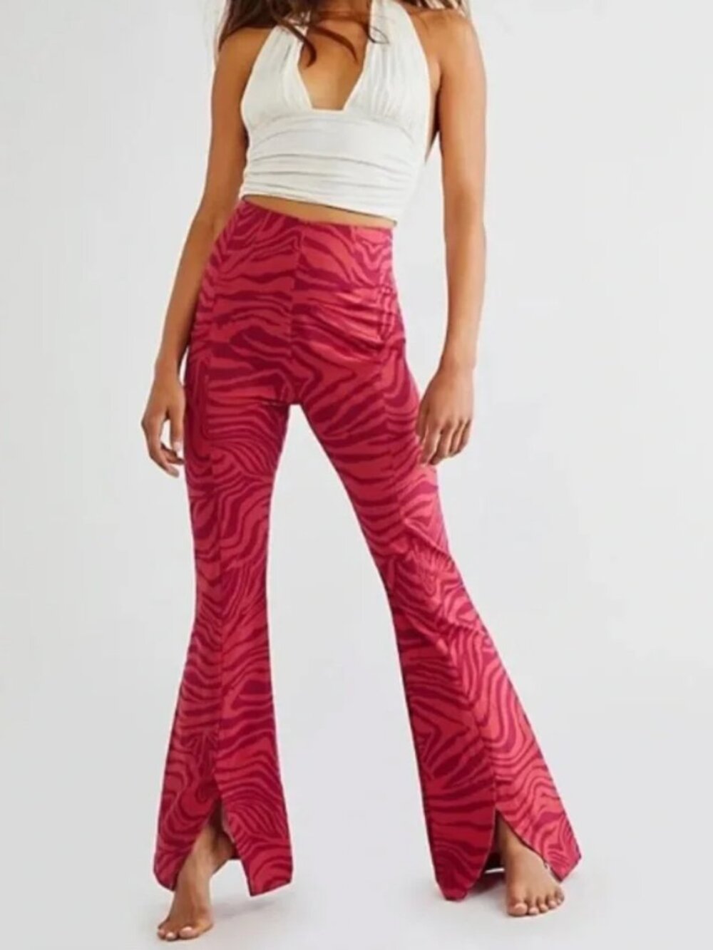 Free People - ‘Real Deal Terracotta’ Zebra Print Slit Flare High Rise jeans